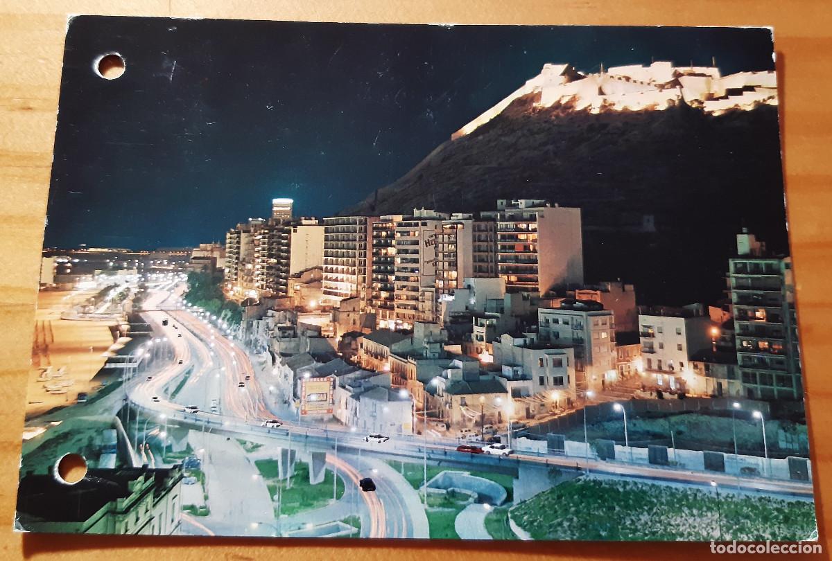 Postales: ALICANTE - N&ordm; 187 - VISTA NOCTURNA, CASTILLO Y PLAYA DEL POSTIGUET - POSTAL CIRCULADA CON SELLO