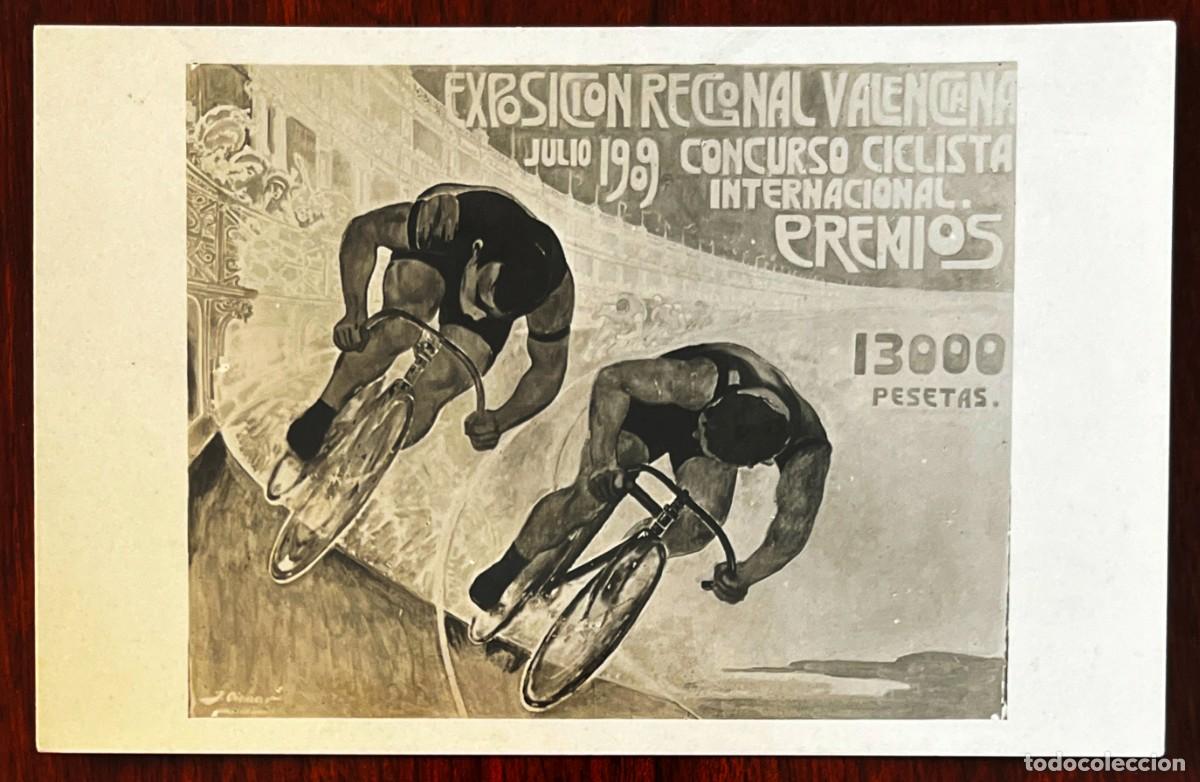 Postales: EXPOSICI&Oacute;N REGIONAL VALENCIANA DE 1909, CONCURSO CICLISTA INTERNACIONAL, ANTIGUA POSTAL DEL CARTEL