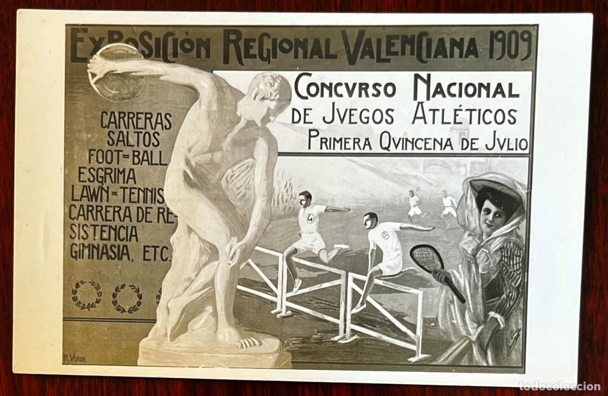 Postales: EXPOSICI&Oacute;N REGIONAL VALENCIANA 1909, CONCURSO NACIONAL DE JUEGOS ATL&Eacute;TICOS, POSTAL ORIGINAL RICARD