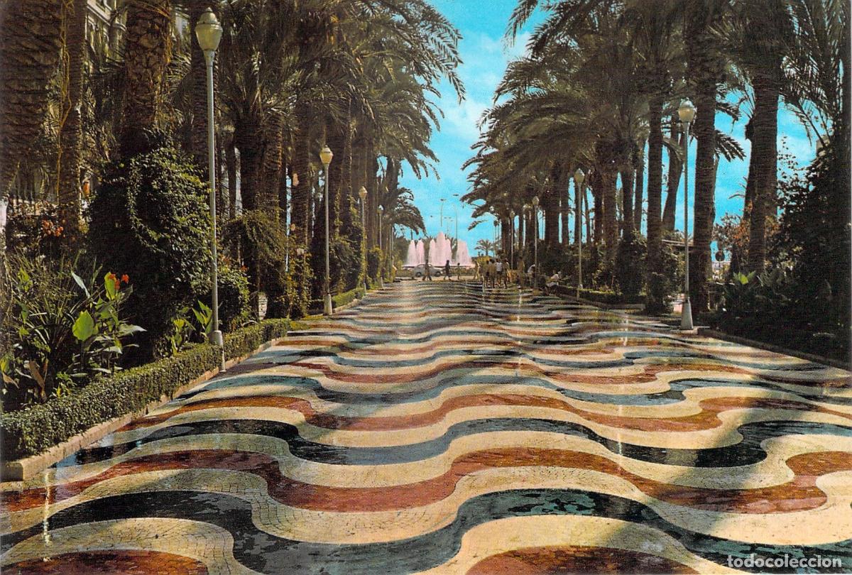 Postales: Postal de la Explanada de Espa&ntilde;a en Alicante con Palmeras