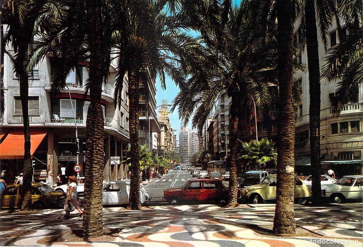 Postales: Postal de Alicante: Explanada y Rambla de M&eacute;ndez N&uacute;&ntilde;ez con Coches Cl&aacute;sicos