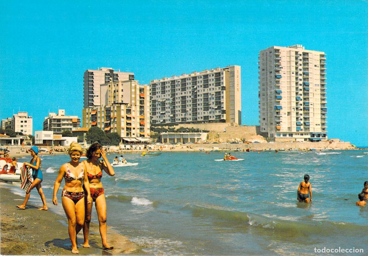 Postales: Postal Cullera Valencia Isla de los Pensamientos Playa y Edificios