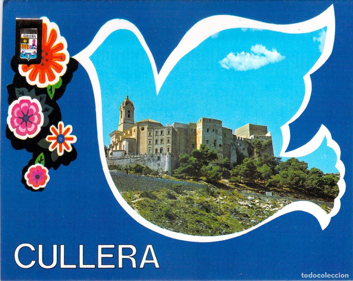 Postales: Postal de Cullera con silueta de paloma y vista del castillo