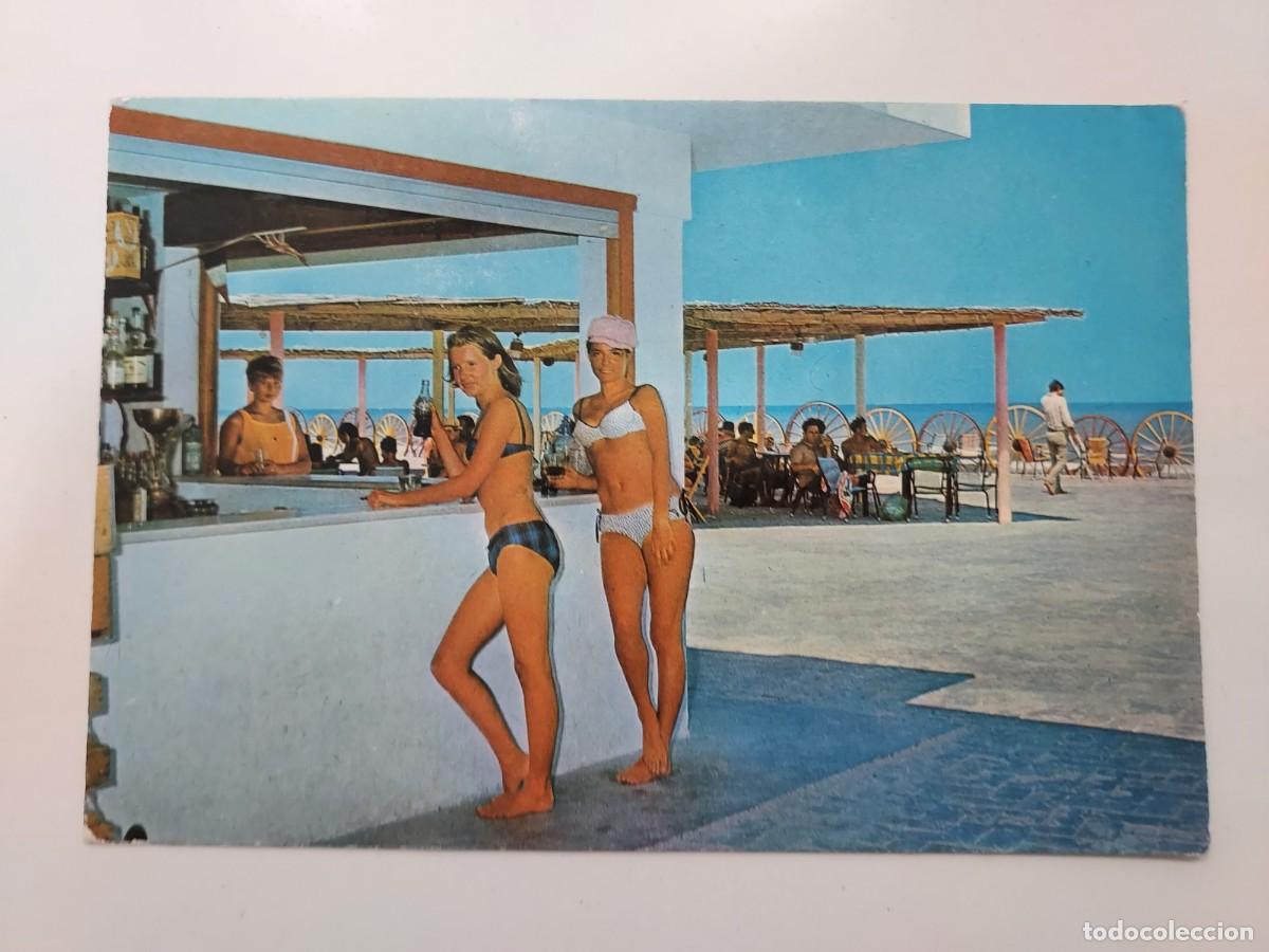 Postales: POSTAL OLIVA CAMPING OLE BAR CON TERRAZA. 1966. SIN CIRCULAR. VALENCIA. ANIMADA TURISTA CHICA