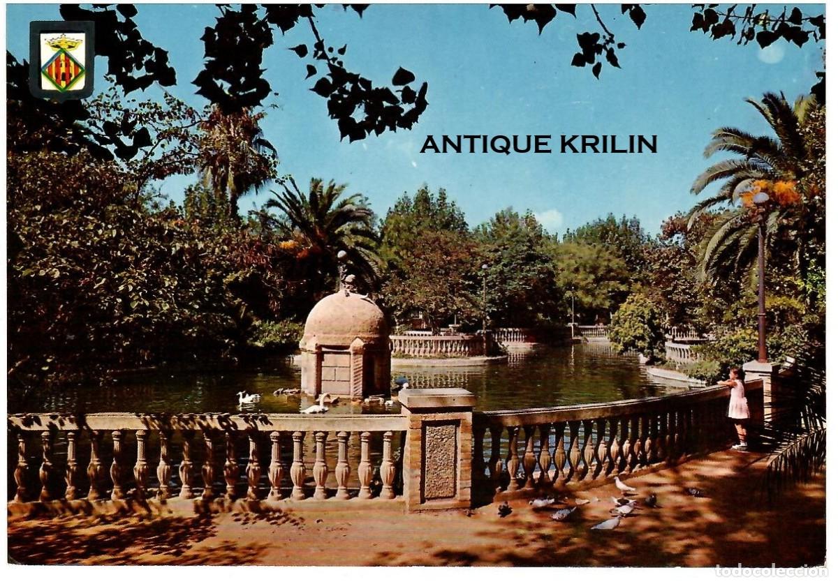 Postales: CASTELLON DE LA PLANA N&ordm; 2 ESTANQUE PARQUE RIVALTA / ESCUDO DE ORO / SIN FRANQUEAR PERO ESCRITA