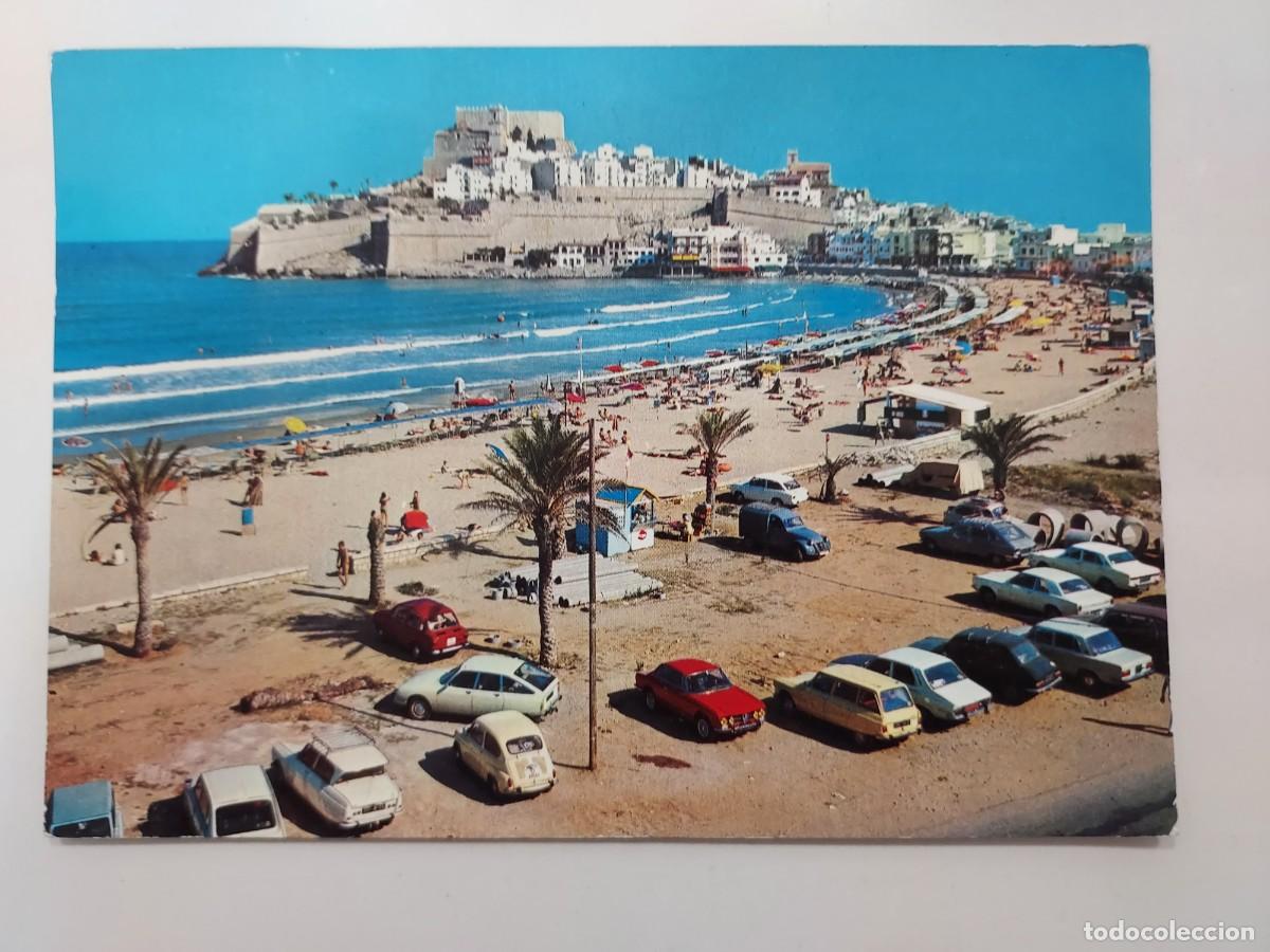 Postales: POSTAL PE&Ntilde;ISCOLA PLAYA Y CASTILLO. 1973. CIRCULADA. CASTELLON. SEAT 600 CITROEN GS