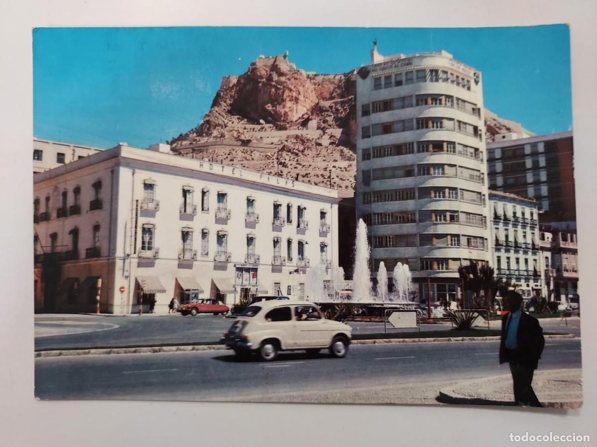 Postales: POSTAL ALICANTE PLAZA DEL MAR CASTILLO SANTA BARBARA. 1968. CIRCULADA. SEAT 600