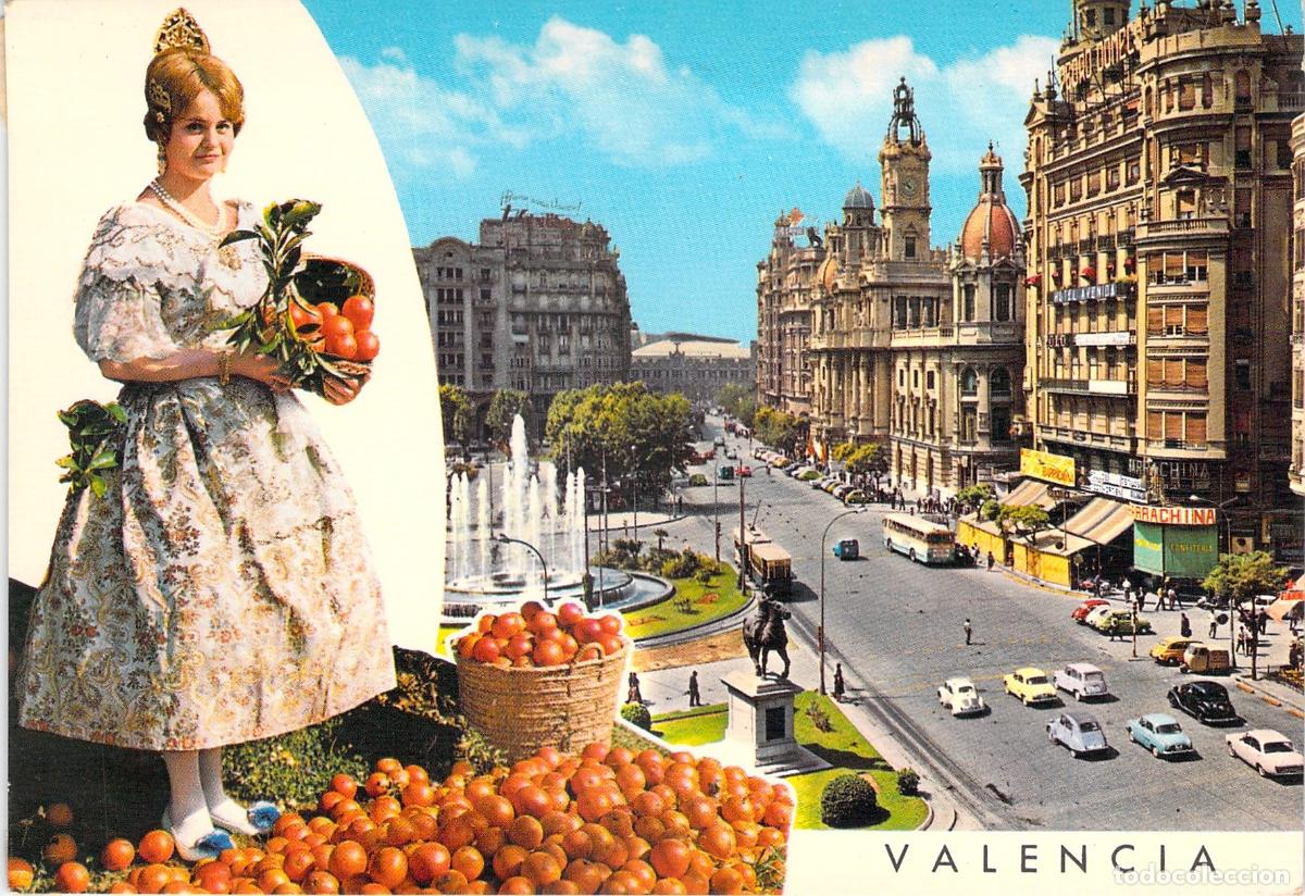 Postales: Postal de Valencia Bellezas de la Ciudad con Fallera y Naranjas