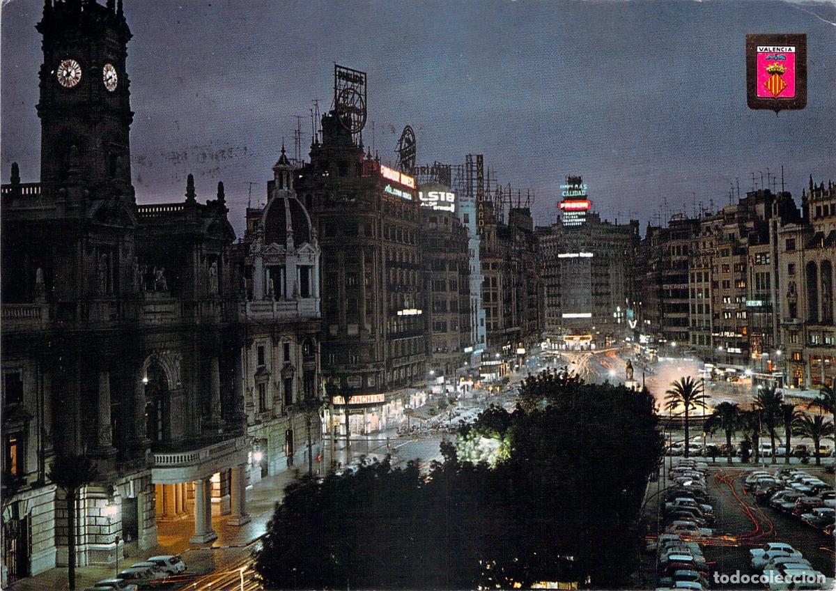 Postales: Postal de Valencia Plaza del Ayuntamiento Vista Nocturna
