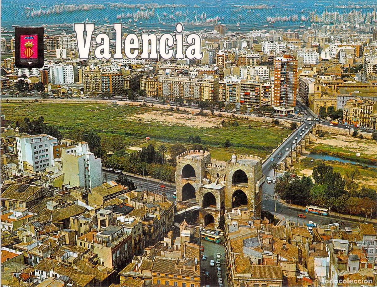 Postales: Postal de Valencia Vista A&eacute;rea Torres de Serranos