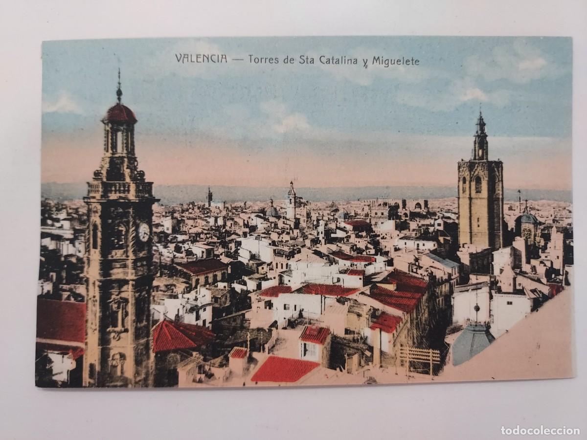 Postales: POSTAL VALENCIA TORRES DE STA CATALINA Y MIGUELETE. SIN CIRCULAR. CA. 1920. ANTIGUA COLOREADA