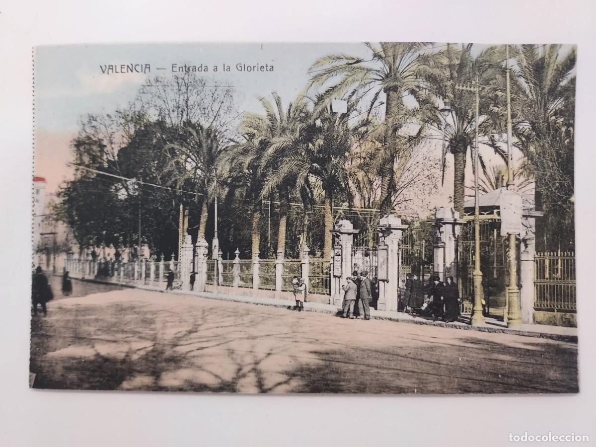 Postales: POSTAL VALENCIA ENTRADA A LA GLORIETA. SIN CIRCULAR. CA. 1920. ANTIGUA COLOREADA