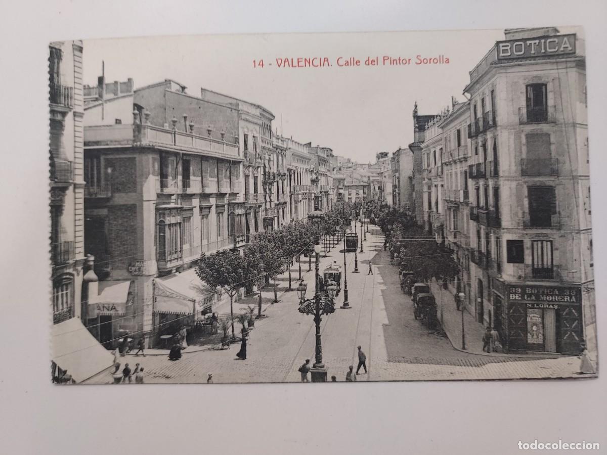 Postales: POSTAL VALENCIA CALLE DEL PINTOR SOROLLA. S/C. CA. 1920. THOMAS. TRANVIA