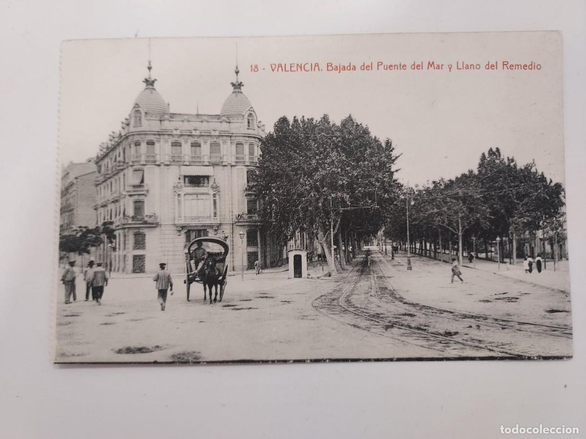 Postales: POSTAL VALENCIA BAJADA DEL PUENTE DEL MAR Y LLANO DEL REMEDIO. S/C. CA. 1920. THOMAS