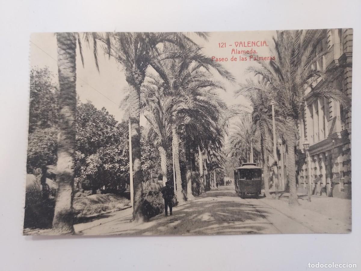 Postales: POSTAL VALENCIA ALAMEDA PASEO DE LAS PALMERAS. S/C. CA. 1920. THOMAS. TRANVIA