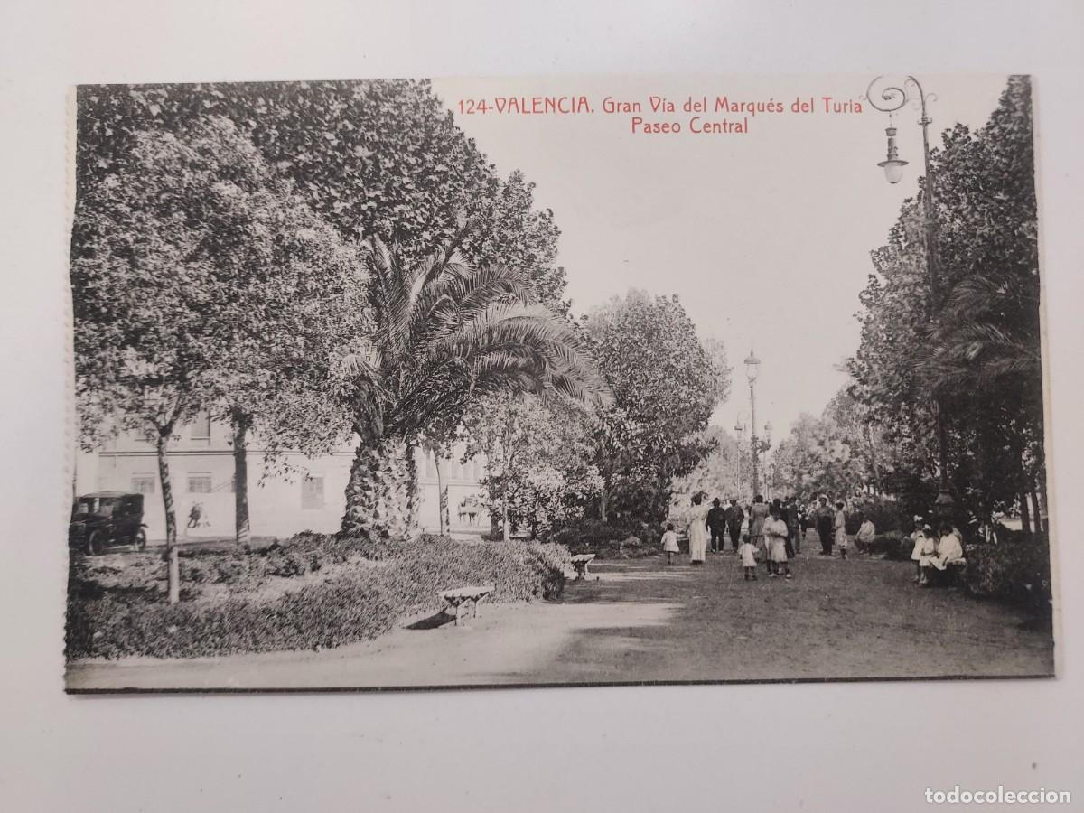 Postales: POSTAL VALENCIA GRAN VIA DEL MARQUES DE TURIA PASEO CENTRAL. S/C. CA. 1923. THOMAS