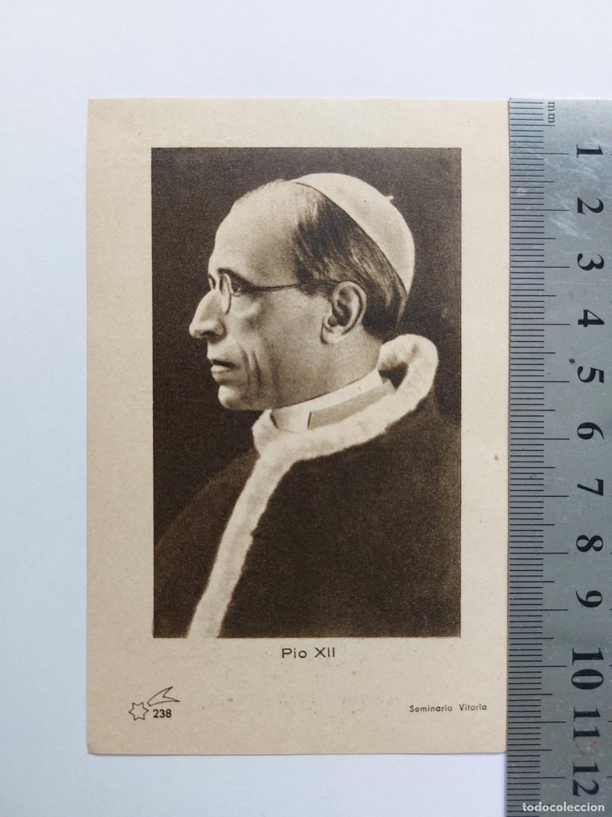 Postales: Estampa con retrato del Papa P&iacute;o XII y recordatorio de ordenaci&oacute;n sacerdotal