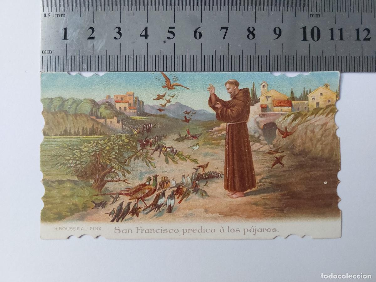 Postales: Estampa de San Francisco predicando a los p&aacute;jaros, recuerdo religioso