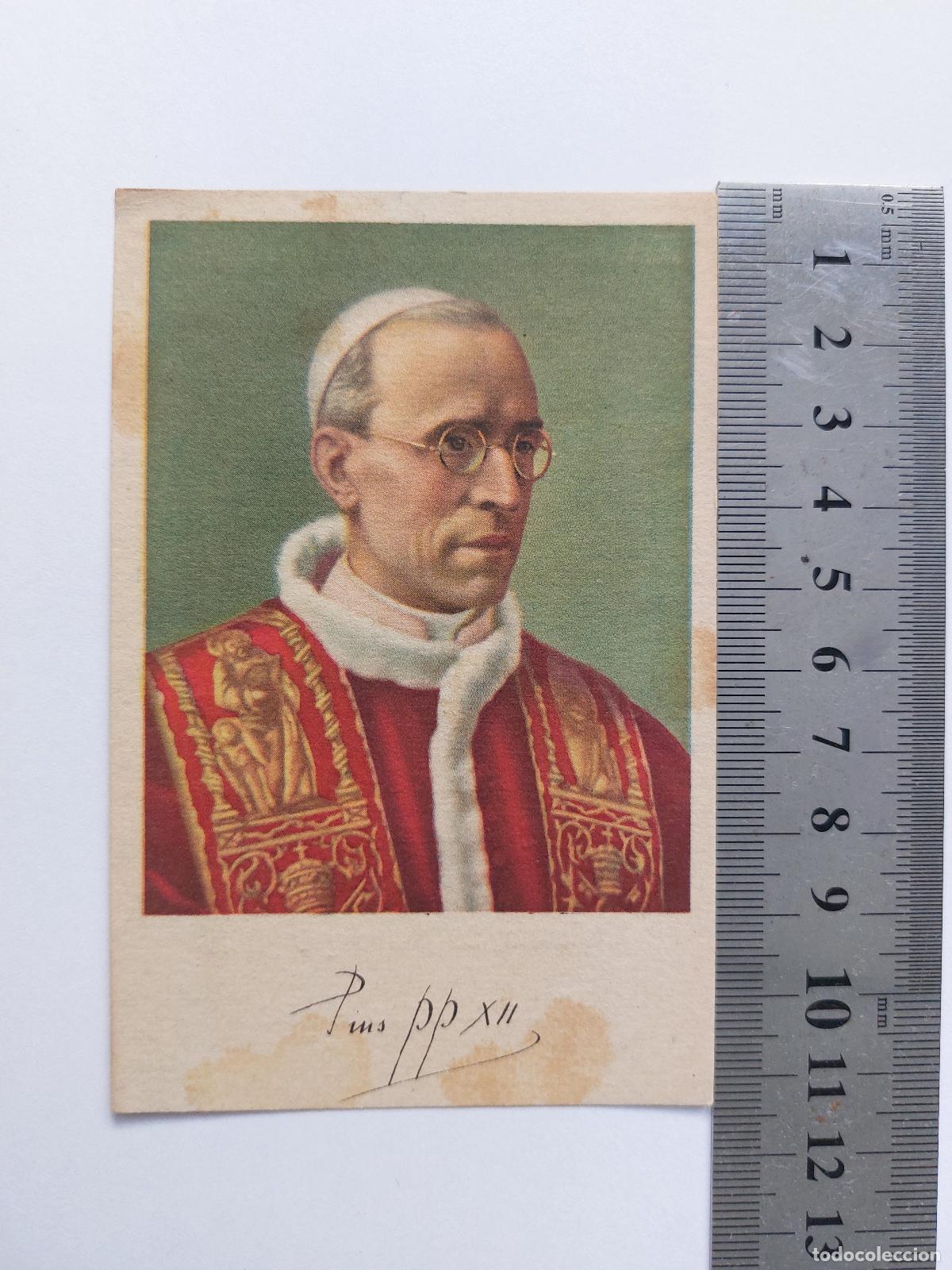 Postales: Estampa con retrato del Papa P&iacute;o XII y conmemoraci&oacute;n sacerdotal en Valencia
