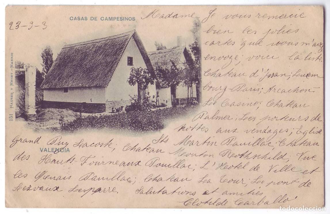 Postales: Valencia: Casas de Campesinos. Hauser y Menet. Sin dividir. Circulada (Anterior 1905)