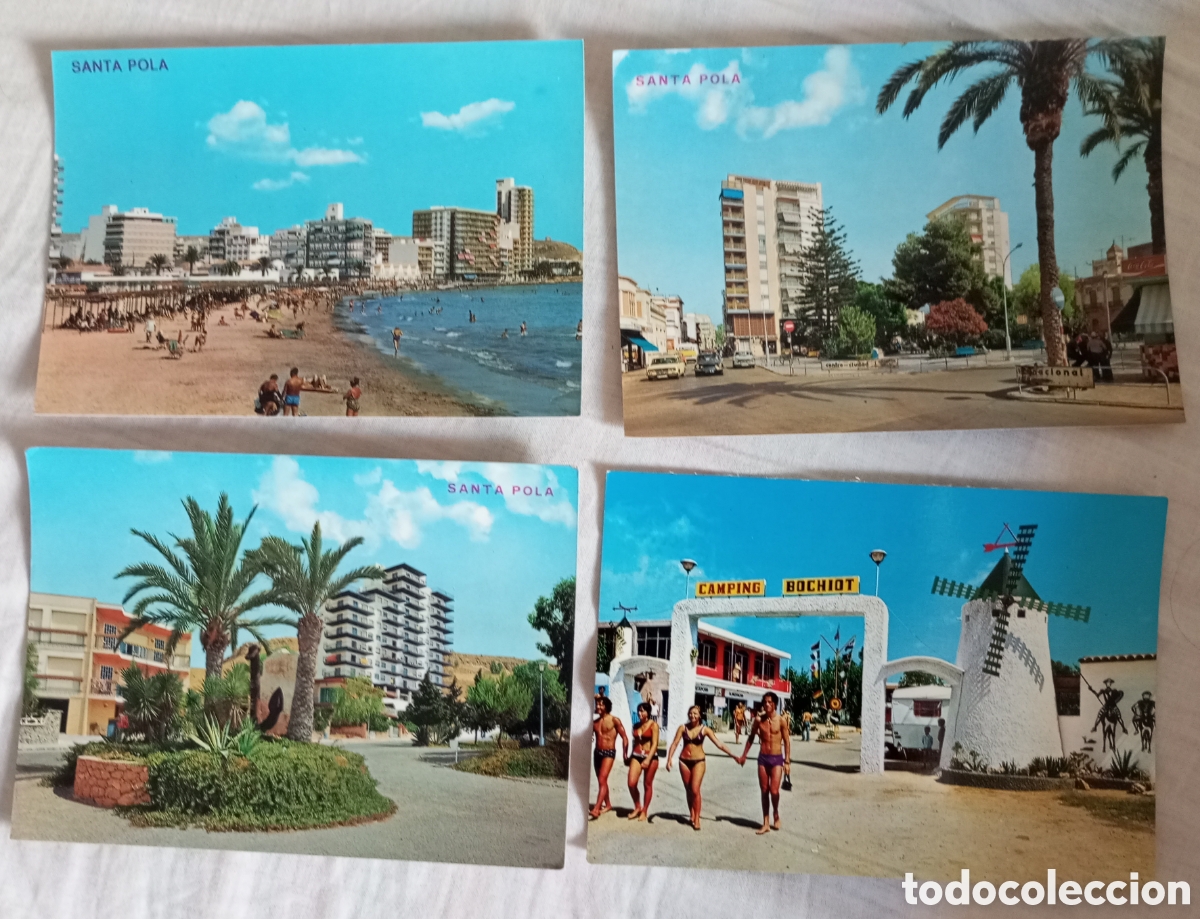 Postales: 4 postales de santa pola.Alicante.camping bochiot y otras