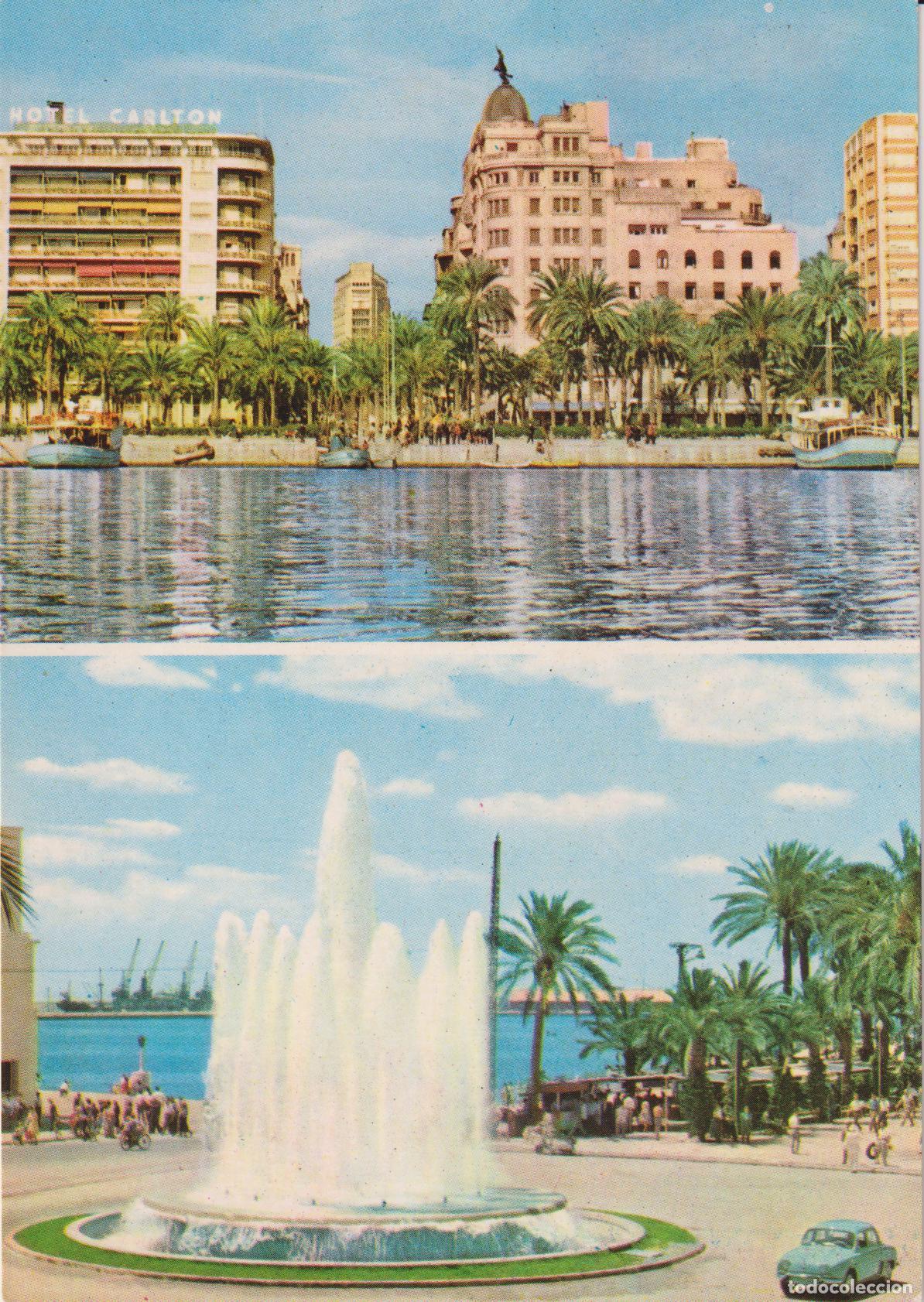 Postales: ALICANTE, VISTA PARCIAL, PLAZA DEL MAR, FUENTE LUMINOSA &ndash; ED.JUQUEMO 74 &ndash; ESCRITA 1963