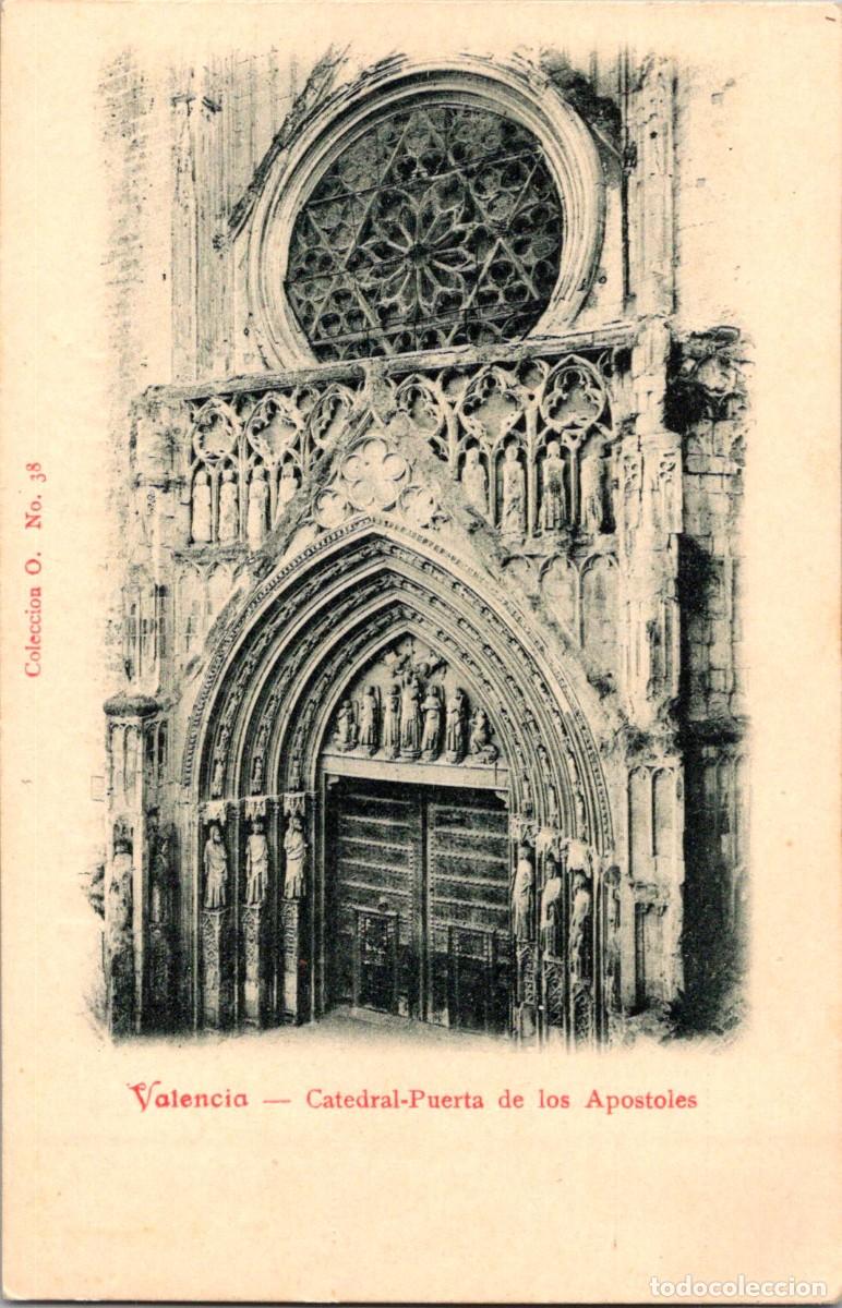 Postales: Valencia - Catedral - Puerta de los Ap&oacute;stoles - Colecci&oacute;n O. n&ordm; 38 - Reverso sin dividir - 139x91mm