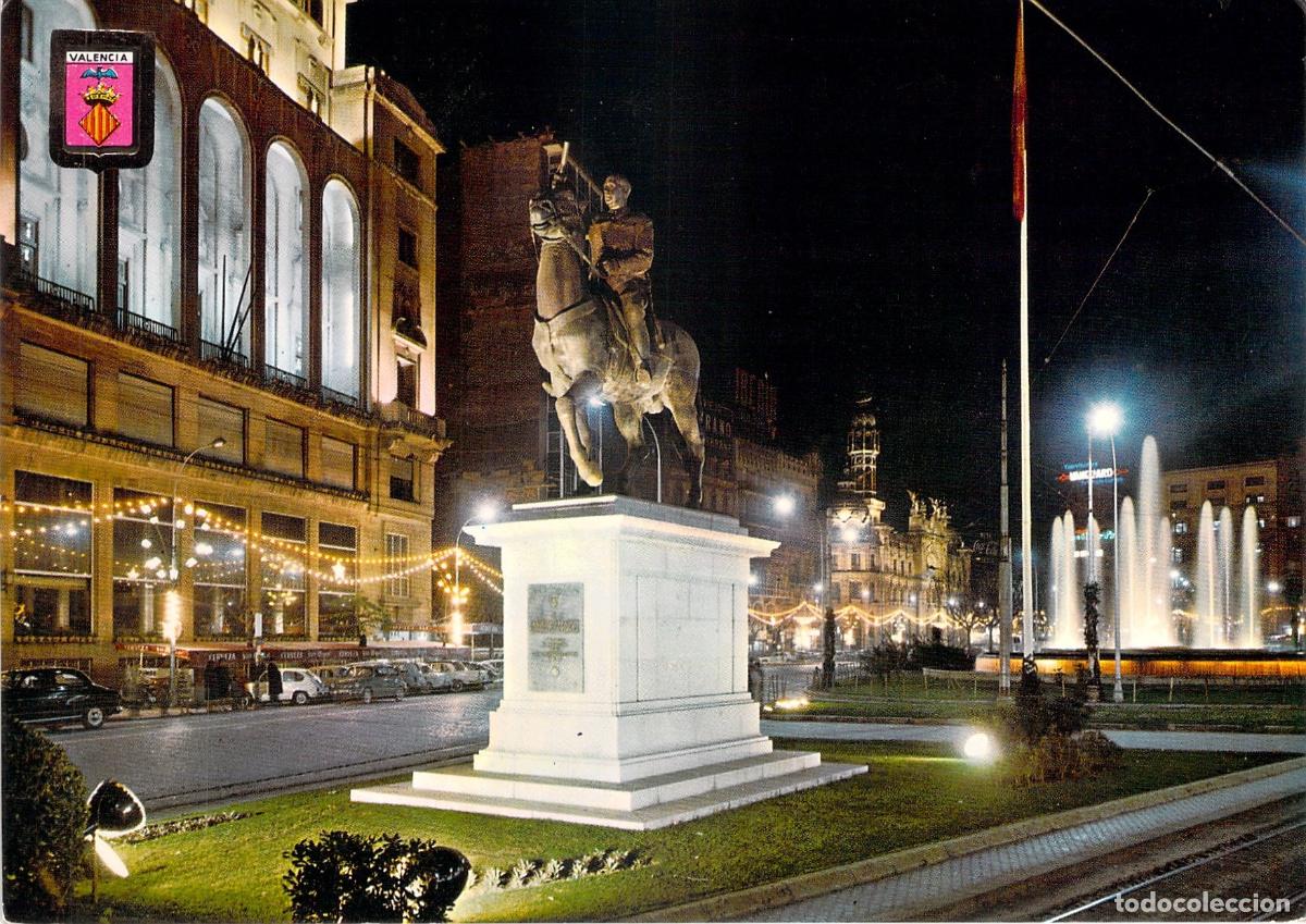 Postales: Postal de la Plaza del Caudillo en Valencia nocturna