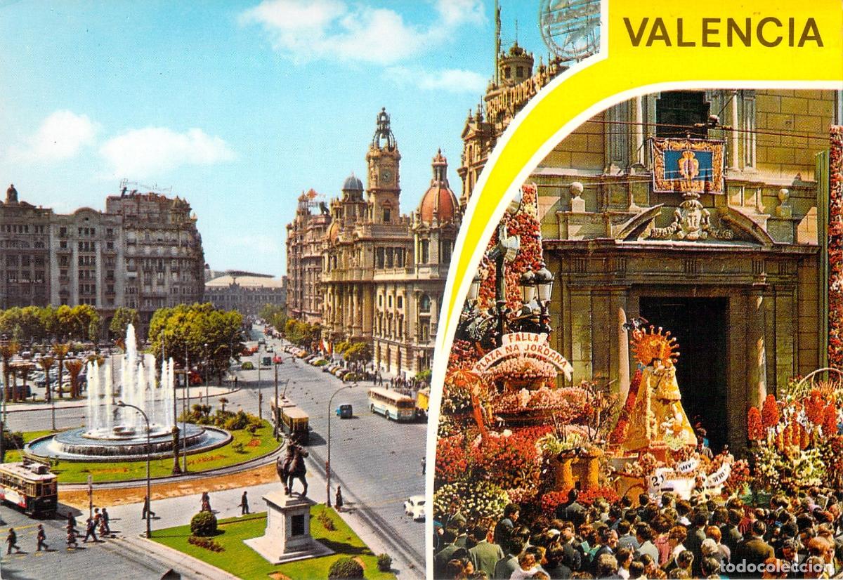 Postales: Postal de Valencia Plaza del Ayuntamiento y Las Fallas
