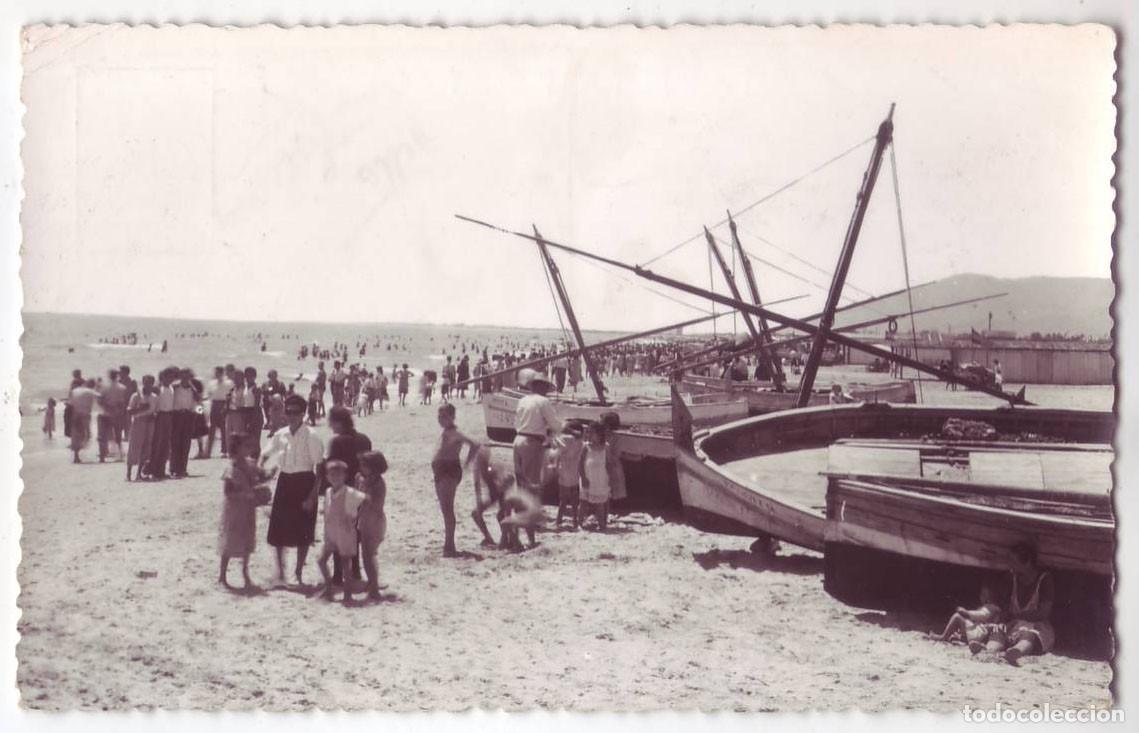 Postales: Cullera (Valencia): Playa de San Antonio. Estudio Fotogr&aacute;fico J. Mart&iacute;nez. Circulada (A&ntilde;os 50)