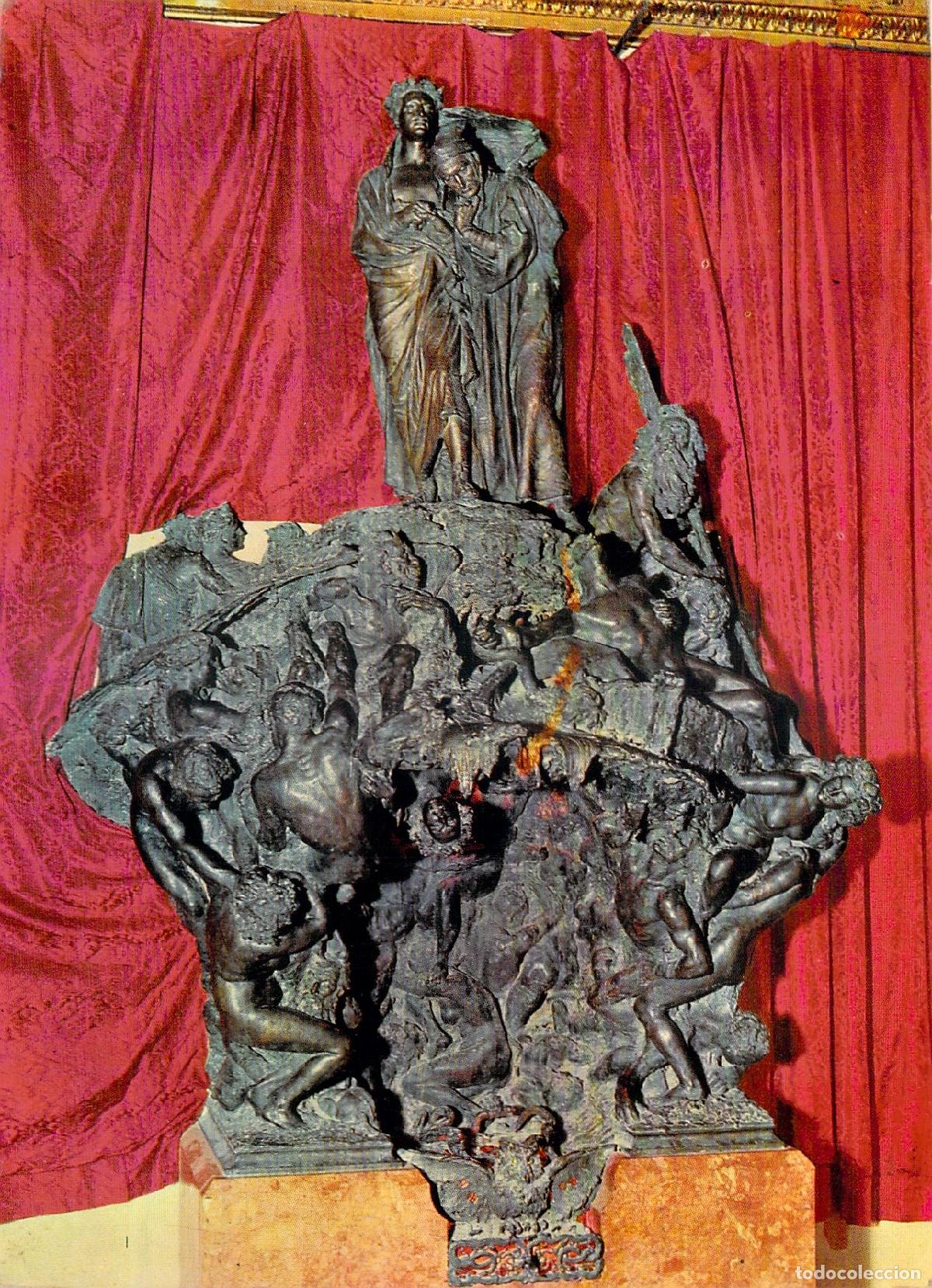 Postales: Postal de la escultura Infierno de la Divina Comedia en el Palacio de Valencia