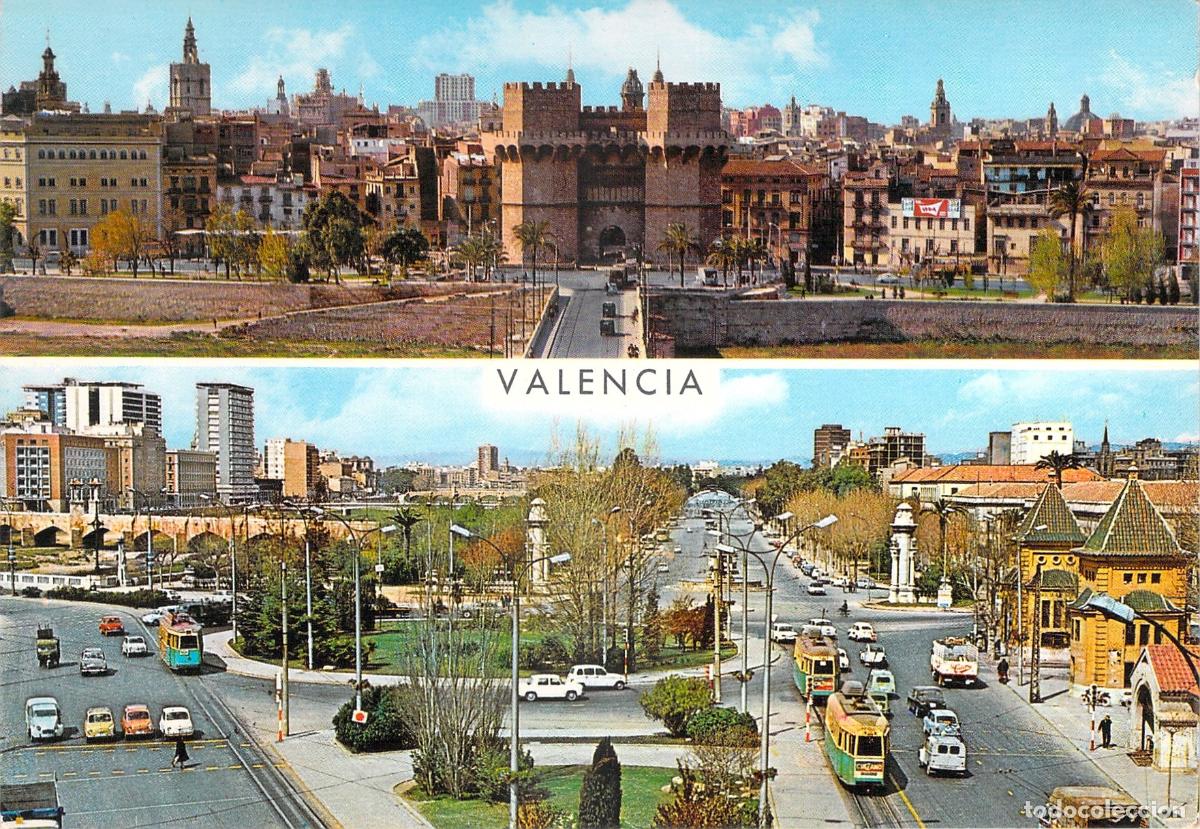 Postales: Postal de Valencia, vistas urbanas con tranv&iacute;a