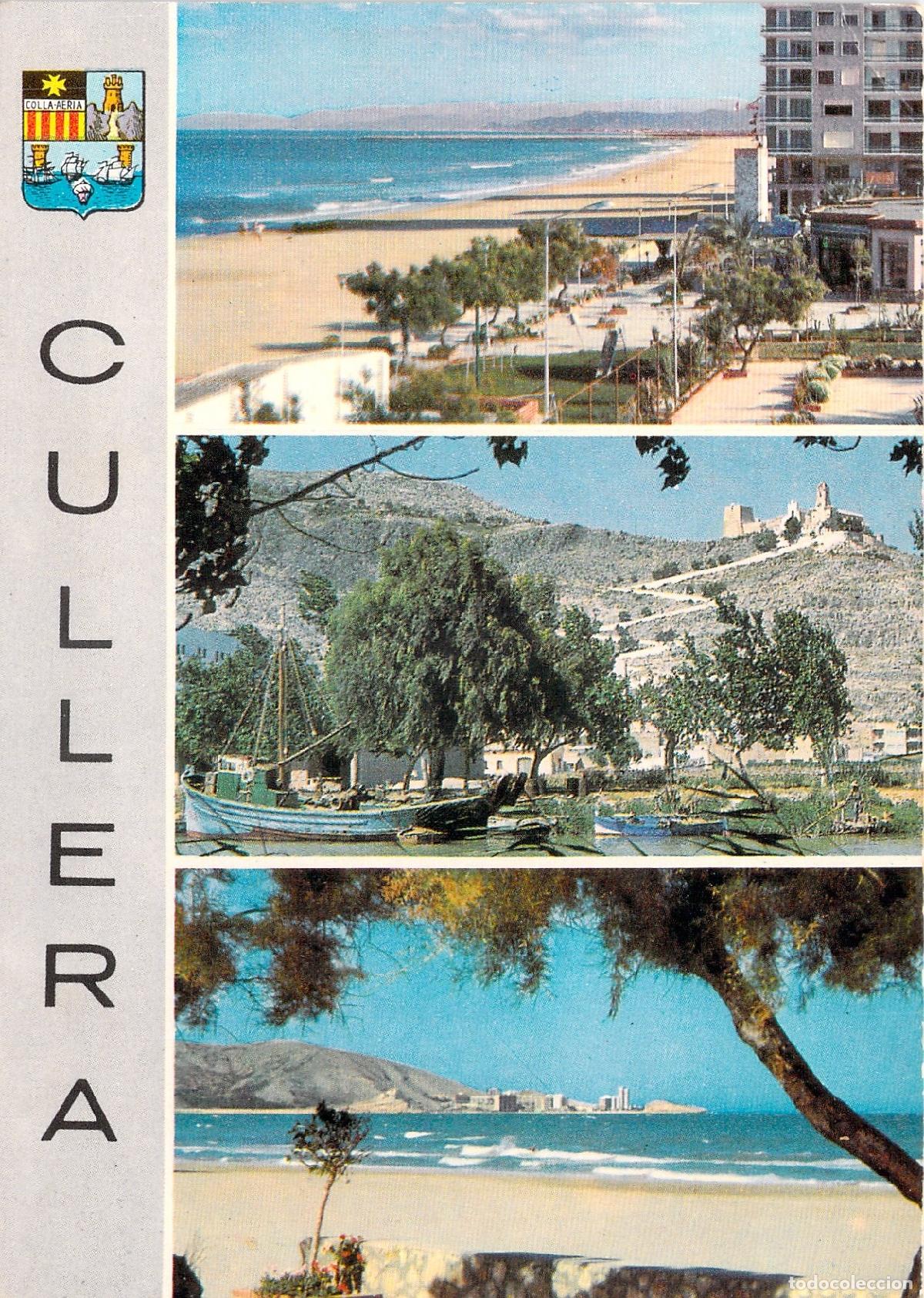 Postales: Postal de Cullera con vistas del Castillo, playa y embarcadero