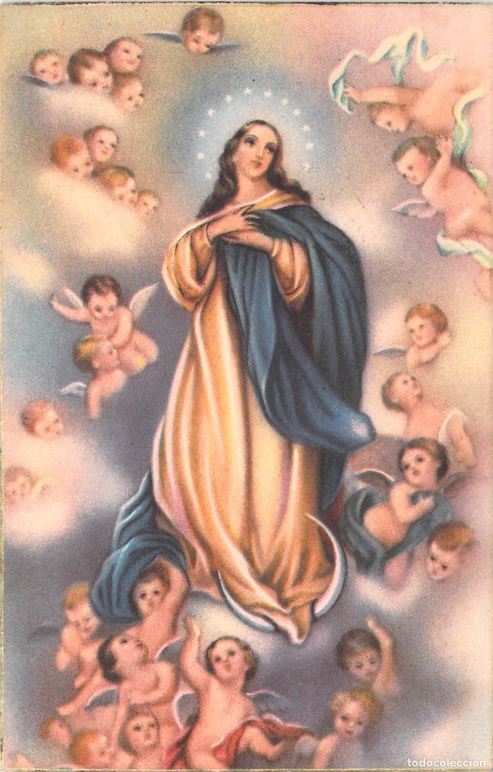 Postales: Postal de la Virgen Mar&iacute;a rodeada de &aacute;ngeles