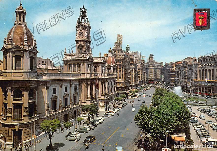 Postales: Plaza del Caudillo (Valencia), con muchos coches de &eacute;poca - Circulada - A&ntilde;os 60