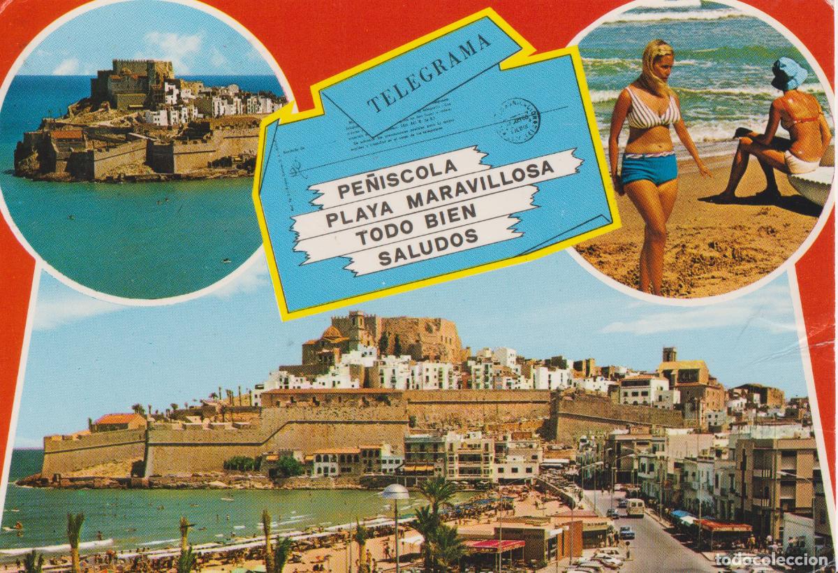 Postales: PE&Ntilde;ISCOLA (CASTELLON) PLAYA MARAVILLOSA, BELLEZAS DE LA CIUDAD - GARCIA GARRABELLA 52 - CIRCULADA
