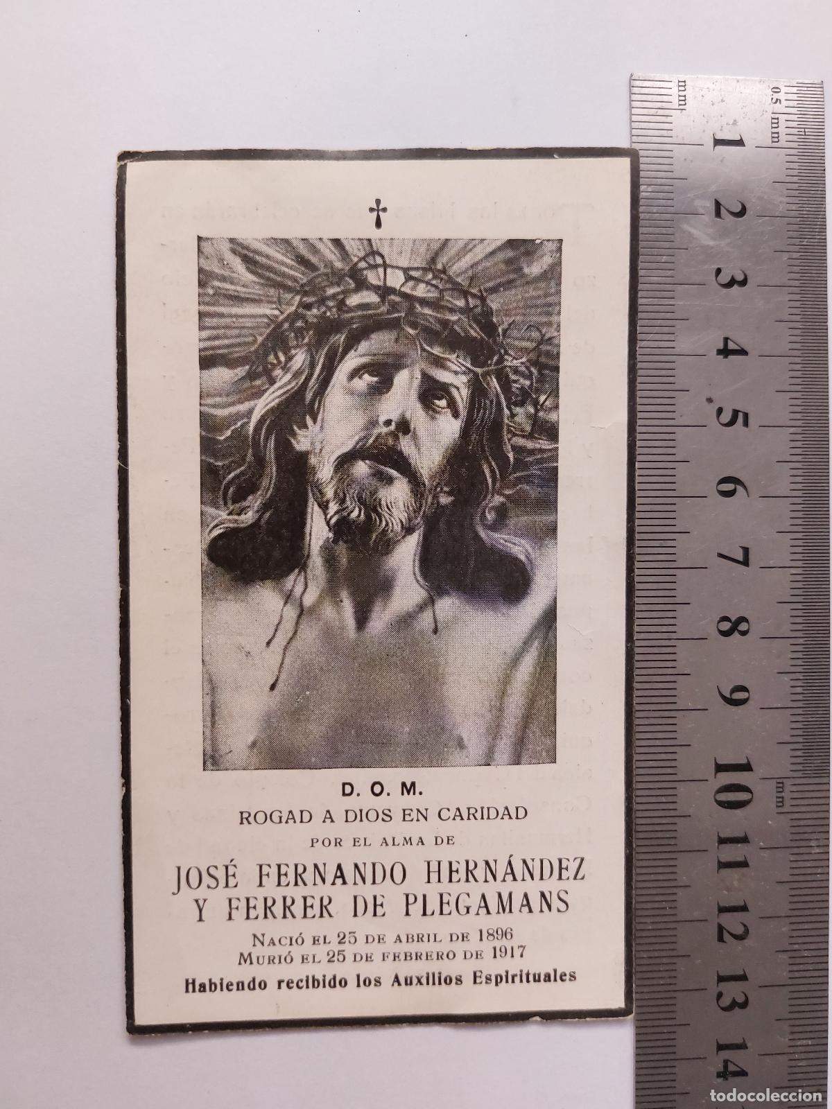 Postales: Estampa de recordatorio religioso de difunto de Valencia
