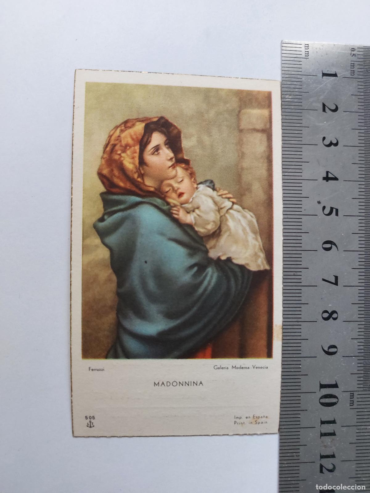 Postales: Estampa de recuerdo de Primera Comuni&oacute;n con imagen de la Virgen y el Ni&ntilde;o