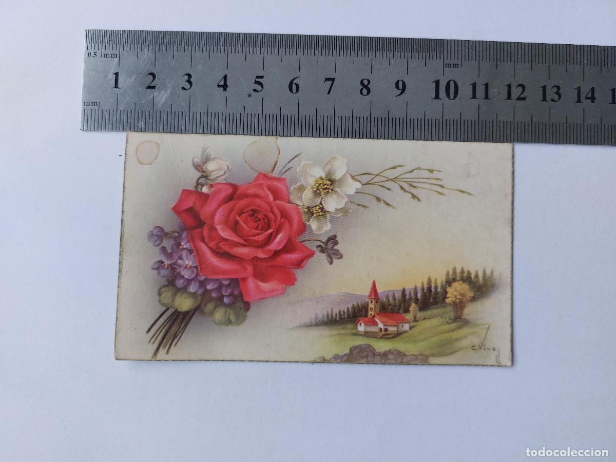 Postales: Estampa con ilustraci&oacute;n de rosas y paisaje en Valencia