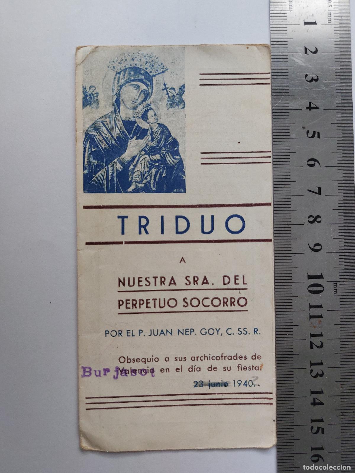 Postales: Estampa folleto religioso Triduo Nuestra Se&ntilde;ora del Perpetuo Socorro Valencia