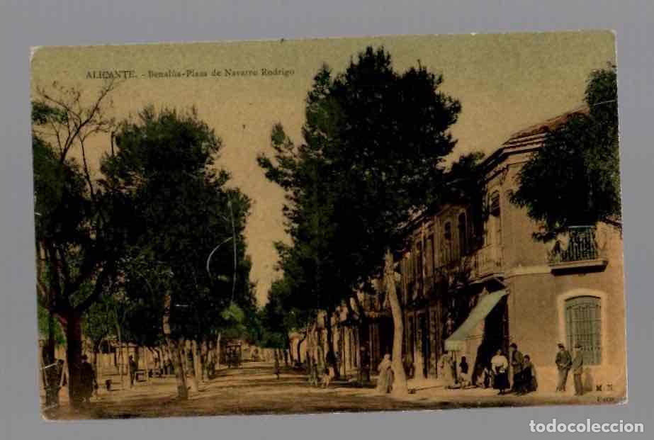 Postales: TARJETA POSTAL ALICANTE BENALUA PLAZA NAVARRO RODRIGO. N&ordm; 6 BAZAR EL ARCA DE NO&Eacute;. A&Ntilde;O 1910