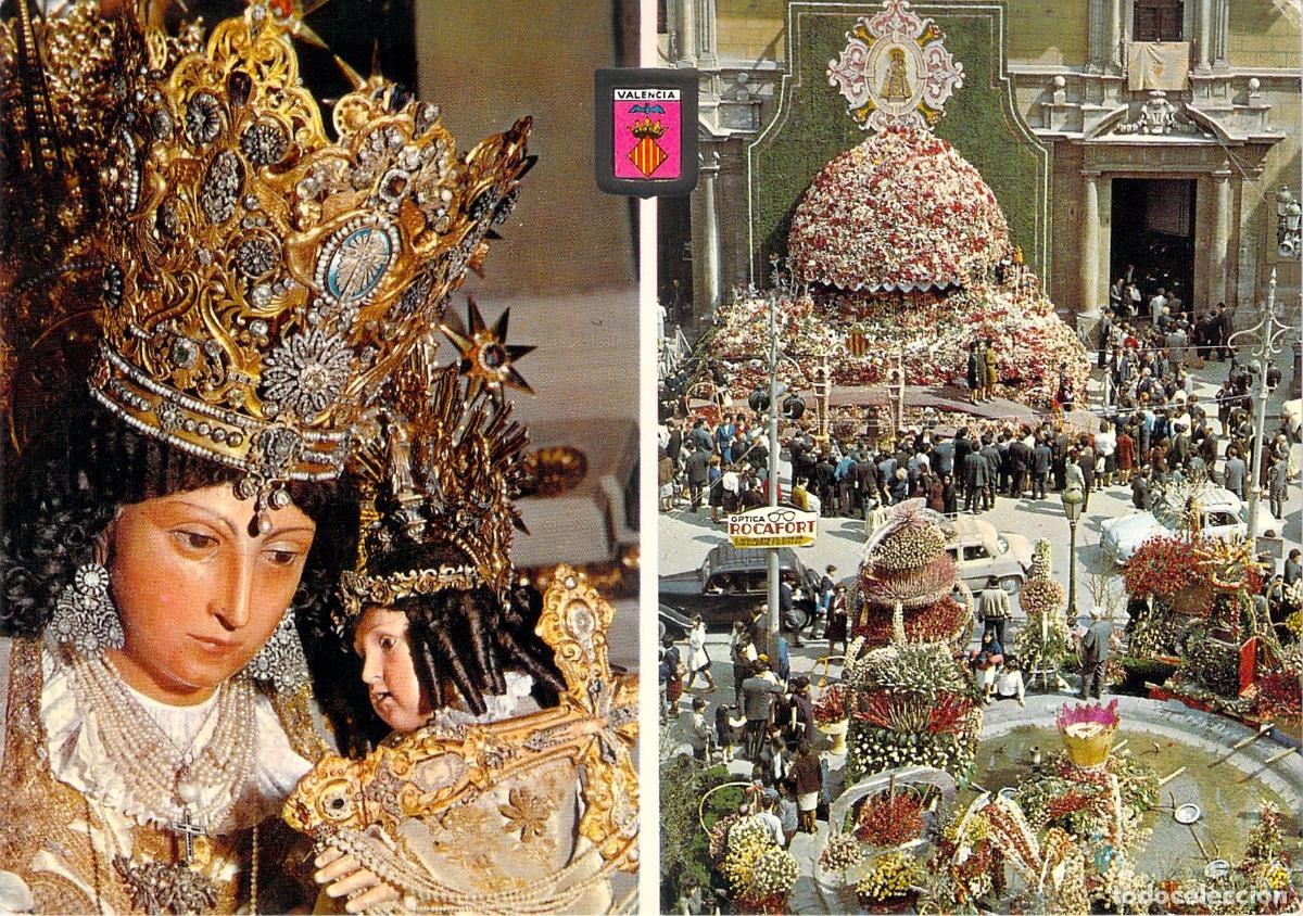 Postales: Postal de la Ofrenda de flores a la Virgen de los Desamparados en Valencia