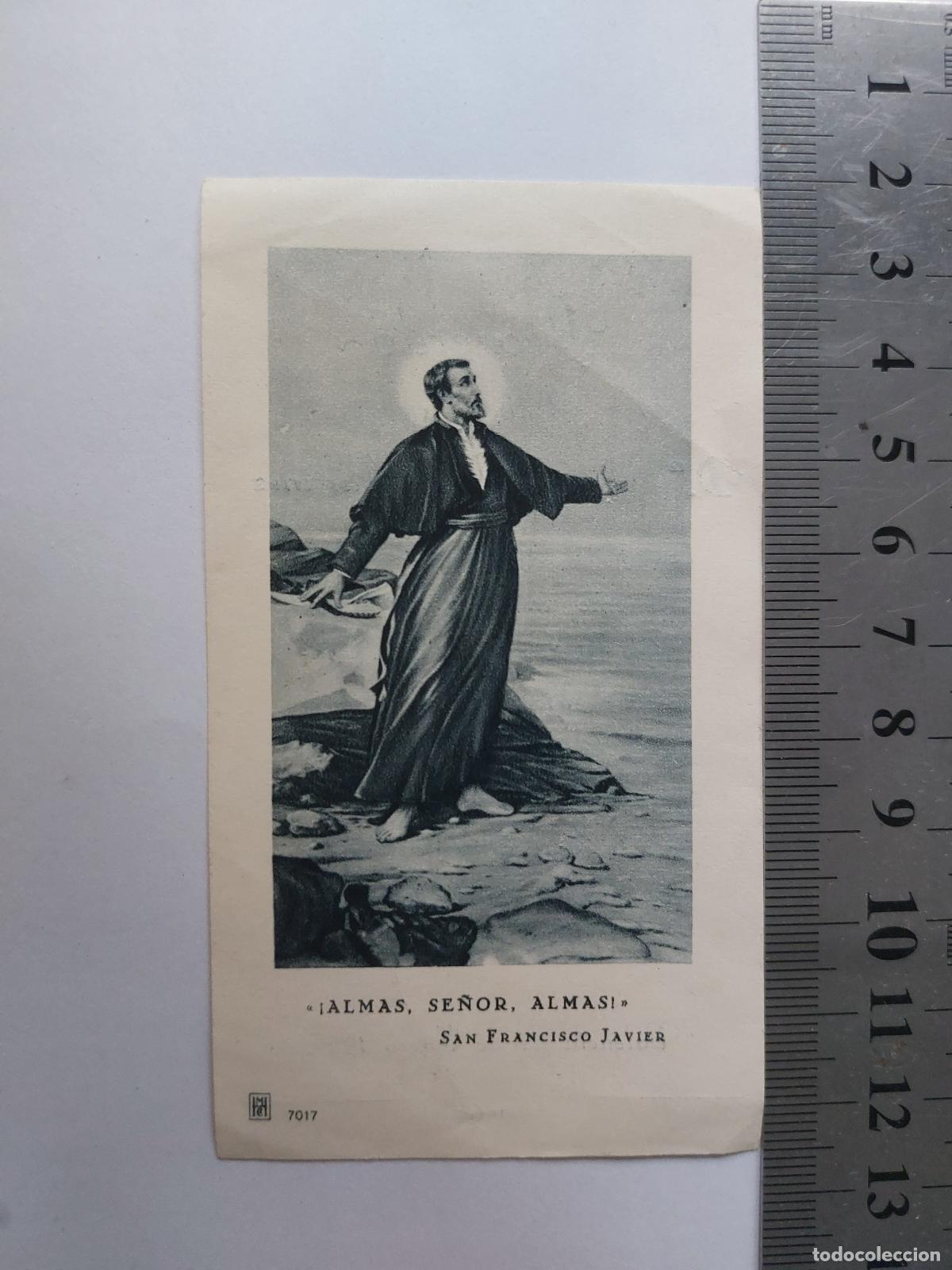 Postales: Estampa de recuerdo de San Francisco Javier con dedicatoria religiosa