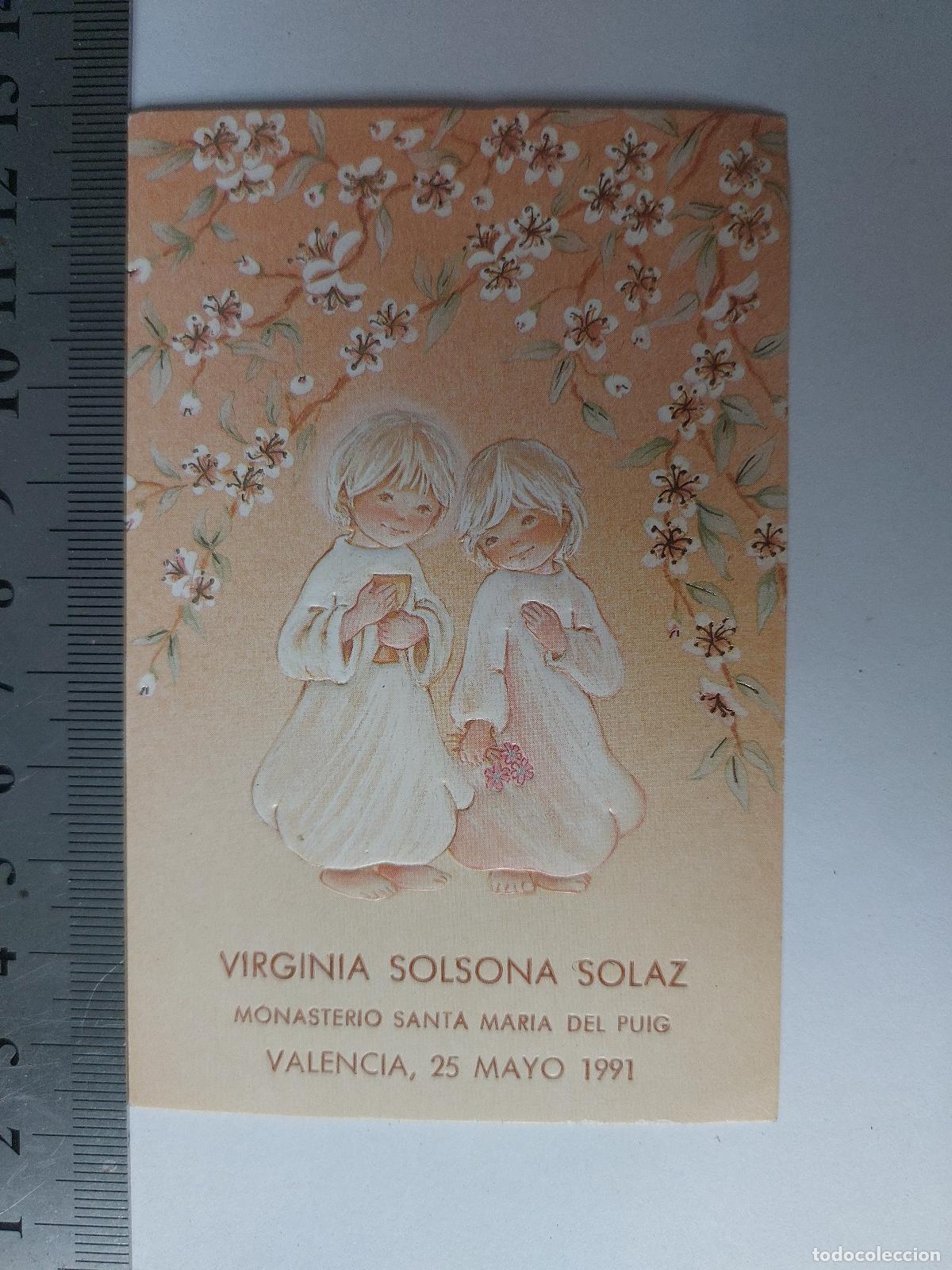 Postales: Estampa de primera comuni&oacute;n con &aacute;ngeles de Virginia Solsona Solaz