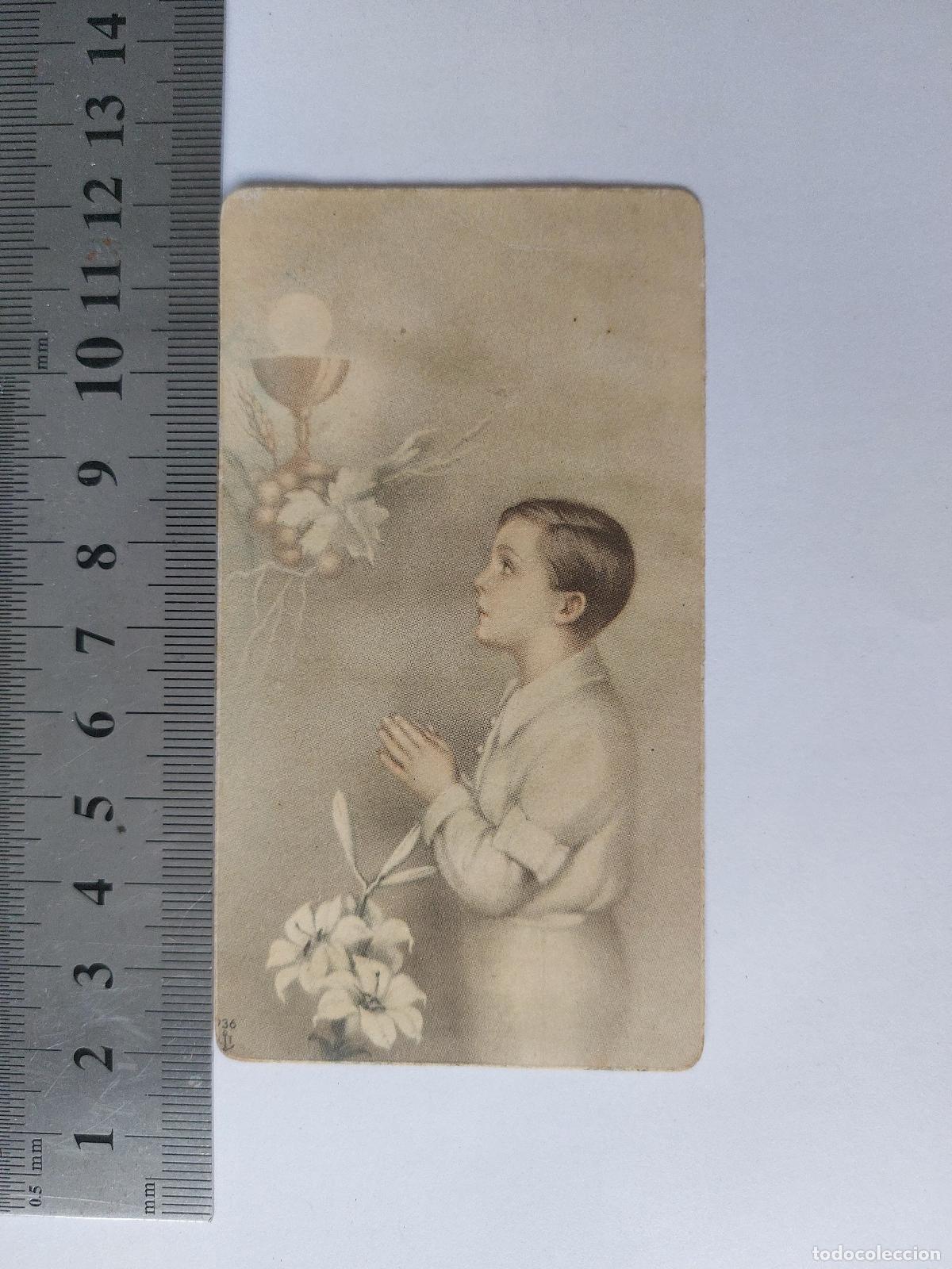 Postales: Estampa de Primera Comuni&oacute;n con ni&ntilde;o orando en Tabernes Blanques