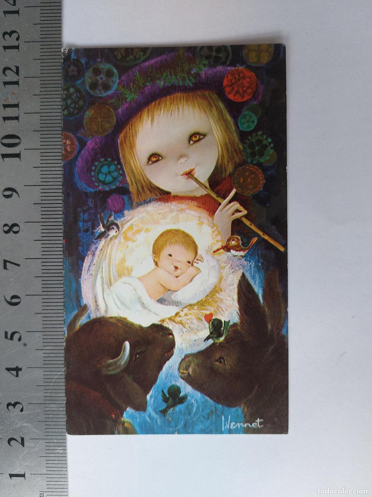 Postales: Estampa de Navidad con ilustraci&oacute;n de nacimiento y ni&ntilde;o