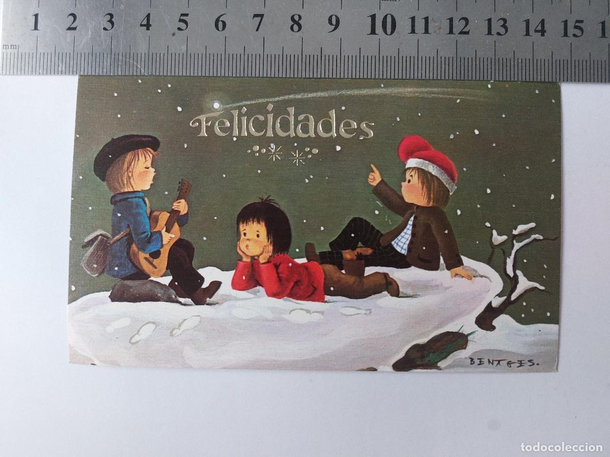 Postales: Estampa de Navidad con ilustraci&oacute;n de ni&ntilde;os en la nieve