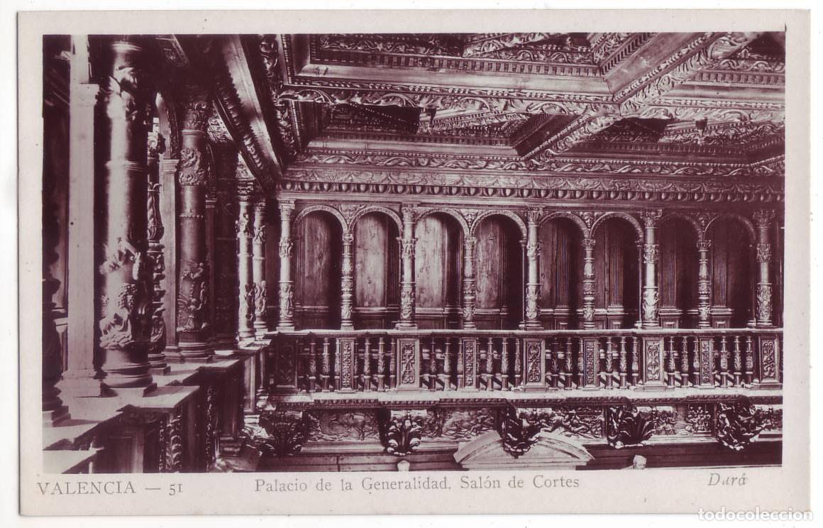 Postales: Valencia: Palacio de la Generalidad. Sal&oacute;n de Cortes. Dur&aacute;. No circulada (A&ntilde;os 30)