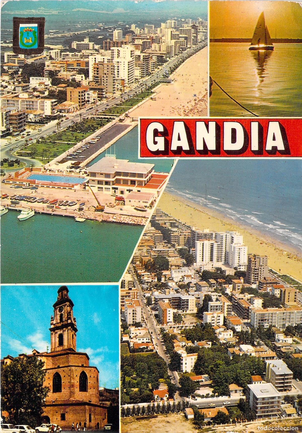 Postales: Postal de Gandia con vistas de la ciudad y playa