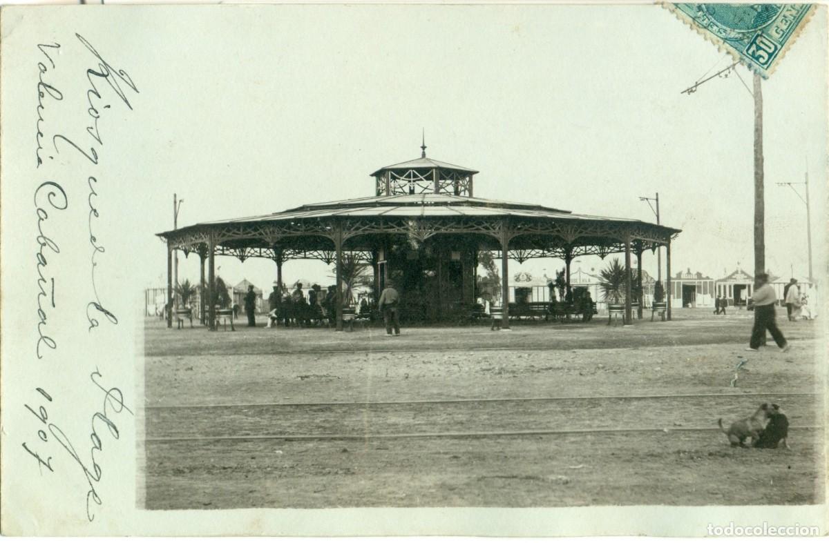 Postales: VALENCIAS PLAYA DE CABA&Ntilde;AL. KIOSKO. POSTAL FOTOGR&Aacute;FIA.1907. MUY RARA.